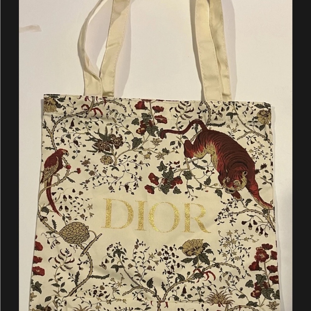 Dior Cream and Red Canvas Tiger Tote